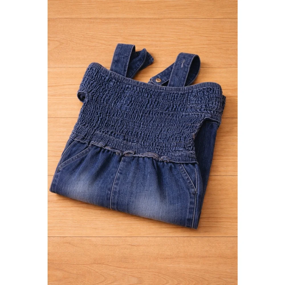 Chillipop Girls 4T Denim Jumpsuit 💙 Smocked Top Wide Leg Cute Outfit